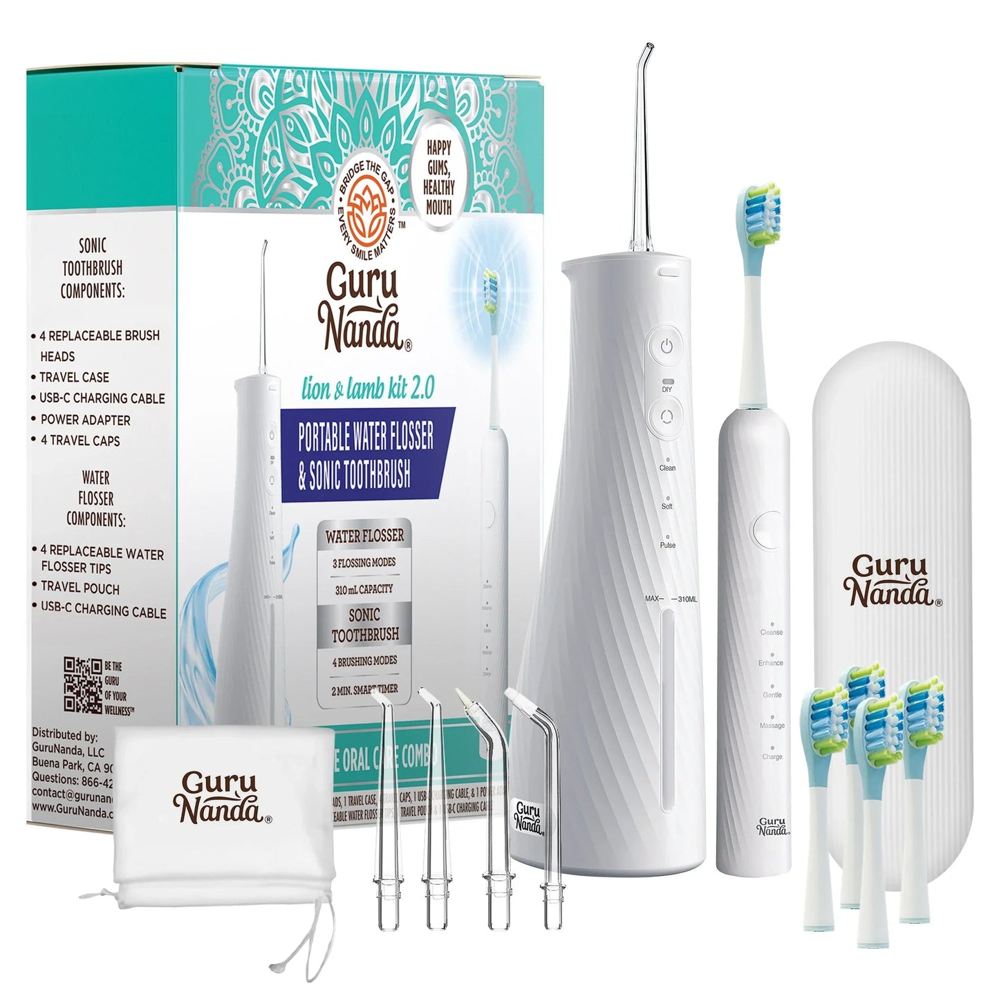 Lion & Lamb 2.0 Portable Sonic Toothbrush & Water Flosser - White