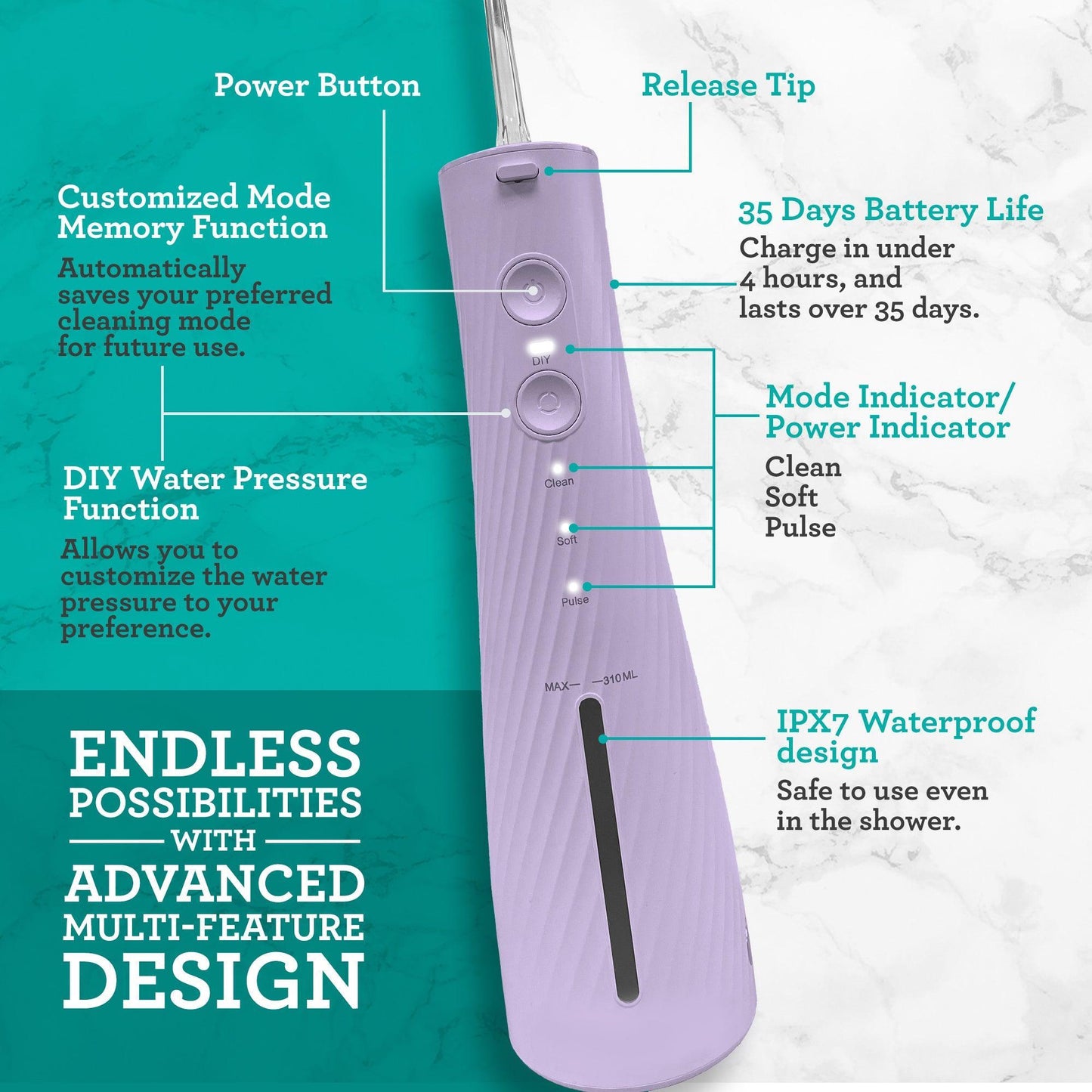 Lion & Lamb 2.0 Portable Sonic Toothbrush & Water Flosser - Lavender