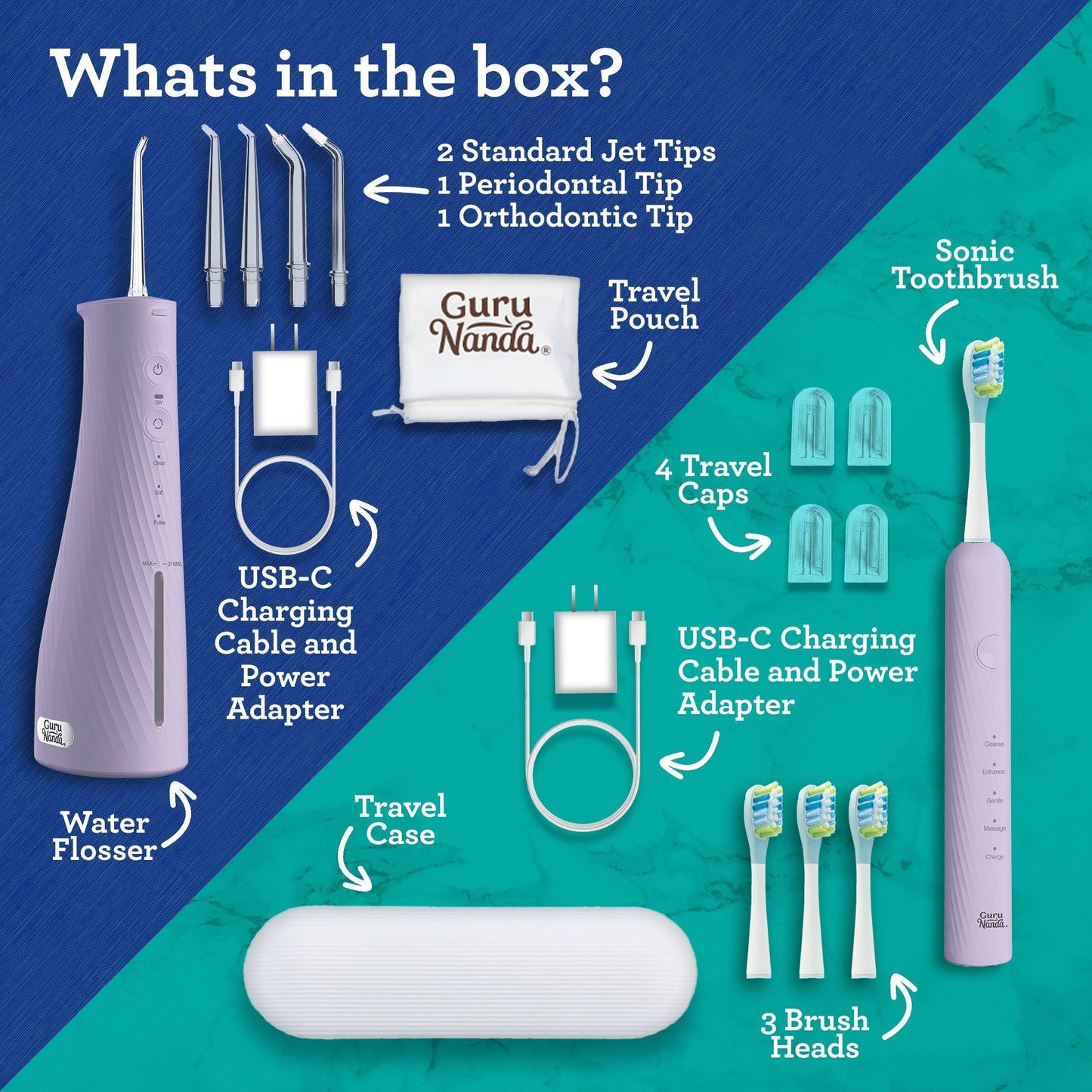 Lion & Lamb 2.0 Portable Sonic Toothbrush & Water Flosser - Lavender