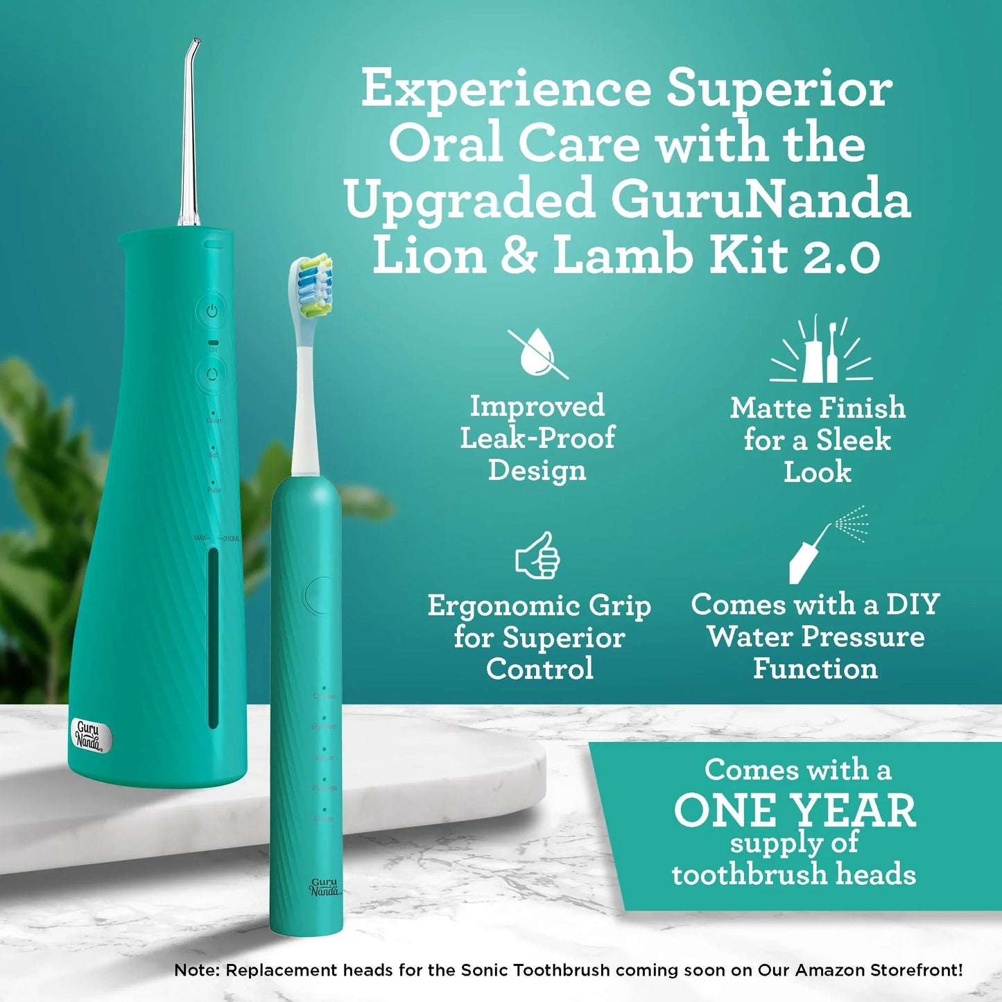 Lion & Lamb 2.0 Portable Sonic Toothbrush & Water Flosser - Teal
