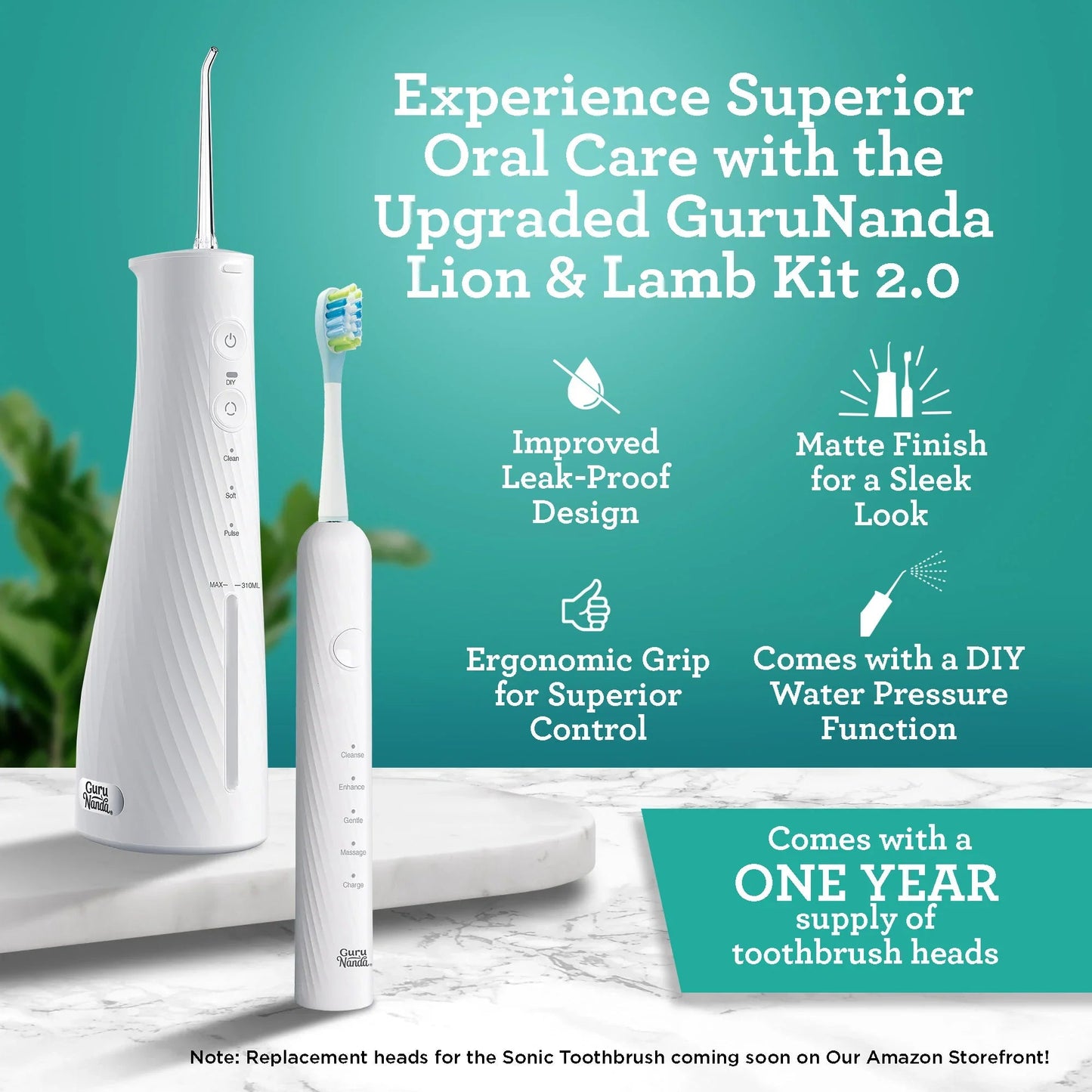 Lion & Lamb 2.0 Portable Sonic Toothbrush & Water Flosser - White